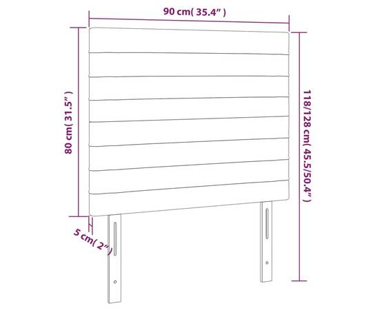 Tăblie de pat cu led, albastru închis, 90x5x118/128 cm, catifea, 6 image