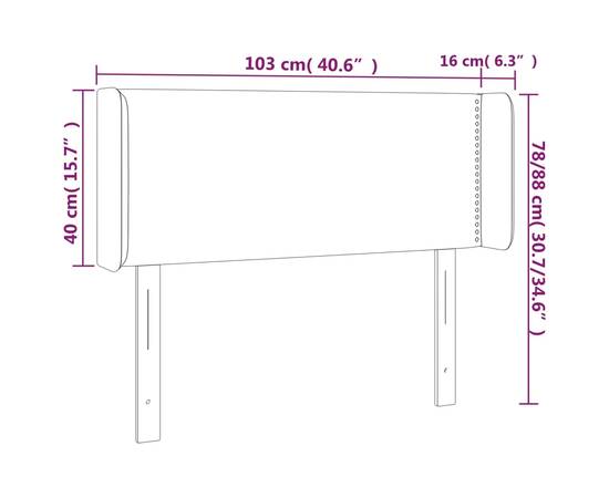 Tăblie de pat cu led, gri închis, 103x16x78/88 cm, catifea, 6 image