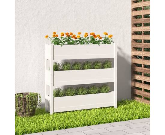 Jardinieră, alb, 112x25x104,5 cm, lemn masiv de pin