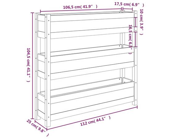 Jardinieră, alb, 112x25x104,5 cm, lemn masiv de pin, 9 image