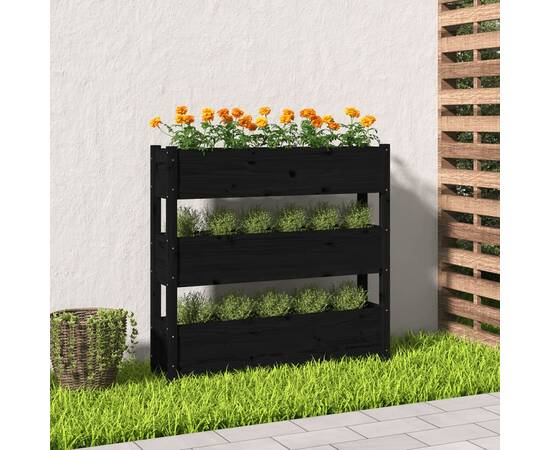 Jardinieră, negru, 112x25x104,5 cm, lemn masiv de pin