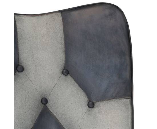 Scaun balansoar cu taburet, gri, piele naturală și pânză, 5 image