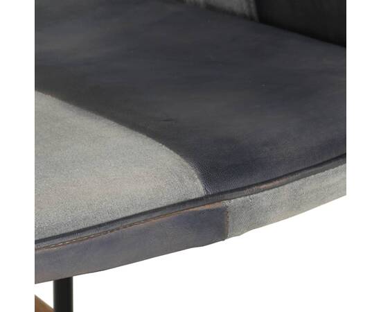 Scaun balansoar cu taburet, gri, piele naturală și pânză, 8 image
