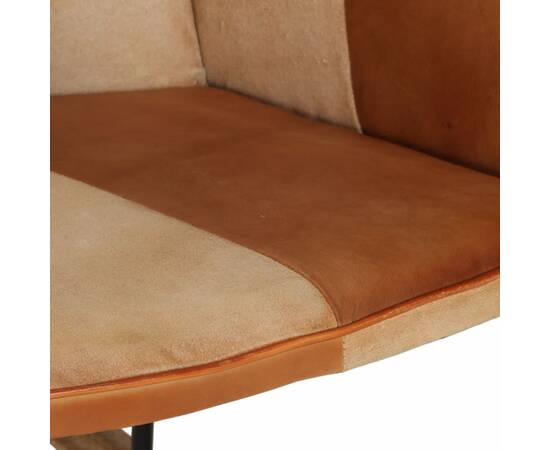 Scaun balansoar cu taburet, maro, piele naturală și pânză, 8 image