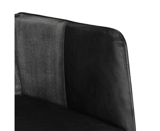Scaun balansoar cu taburet, negru, piele naturală și pânză, 7 image