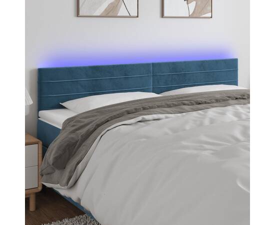 Tăblie de pat cu led, albastru închis, 180x5x78/88 cm, catifea