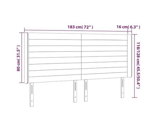 Tăblie de pat cu led, albastru închis, 183x16x118/128cm catifea, 7 image