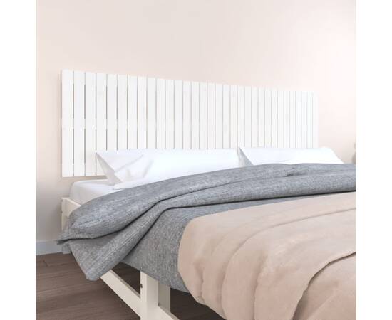 Tăblie de pat pentru perete, alb, 204x3x60 cm, lemn masiv pin