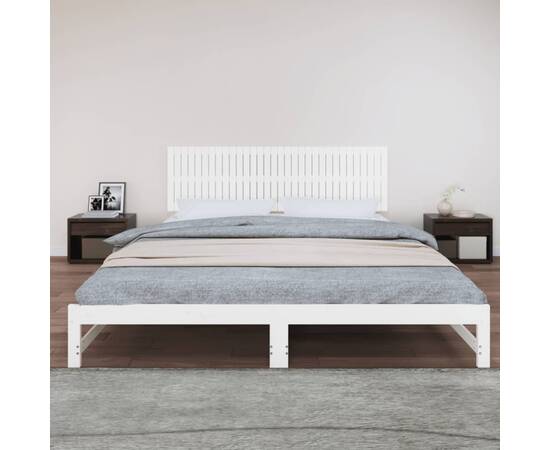 Tăblie de pat pentru perete, alb, 204x3x60 cm, lemn masiv pin, 3 image