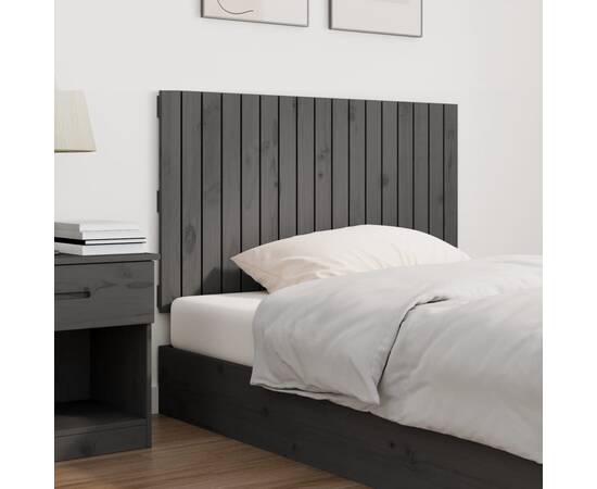 Tăblie de pat pentru perete, gri, 108x3x60 cm, lemn masiv pin, 3 image