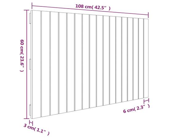 Tăblie de pat pentru perete, gri, 108x3x60 cm, lemn masiv pin, 8 image