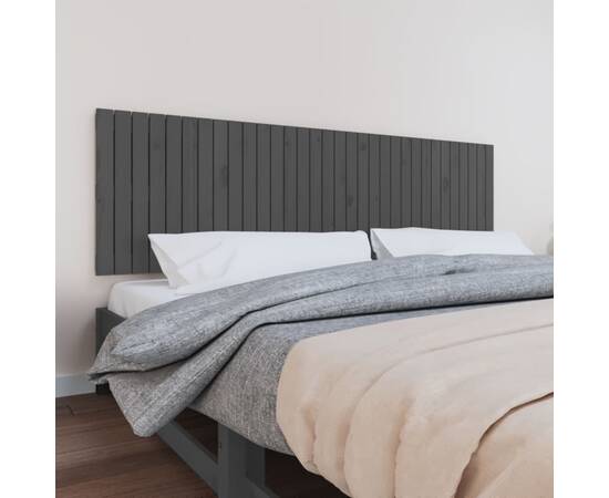 Tăblie de pat pentru perete, gri, 204x3x60 cm, lemn masiv pin