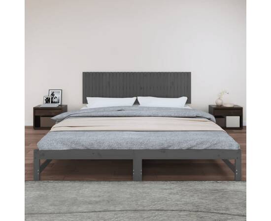 Tăblie de pat pentru perete, gri, 204x3x60 cm, lemn masiv pin, 3 image