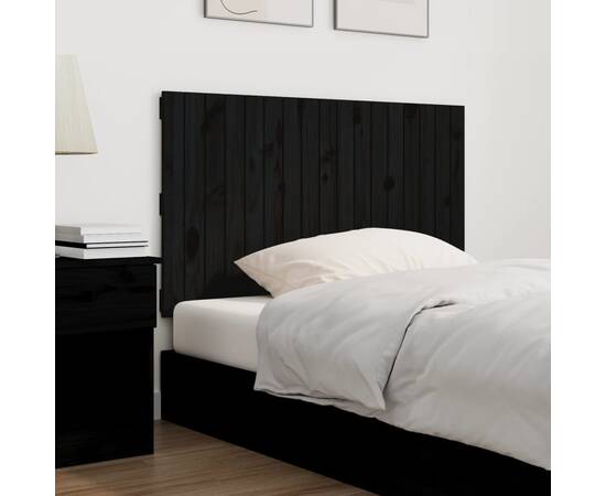 Tăblie de pat pentru perete, negru, 108x3x60 cm, lemn masiv pin, 3 image