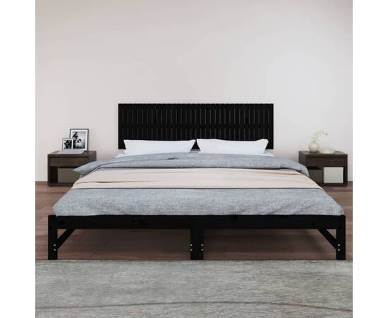 Tăblie de pat pentru perete, negru, 204x3x60 cm, lemn masiv pin, 3 image