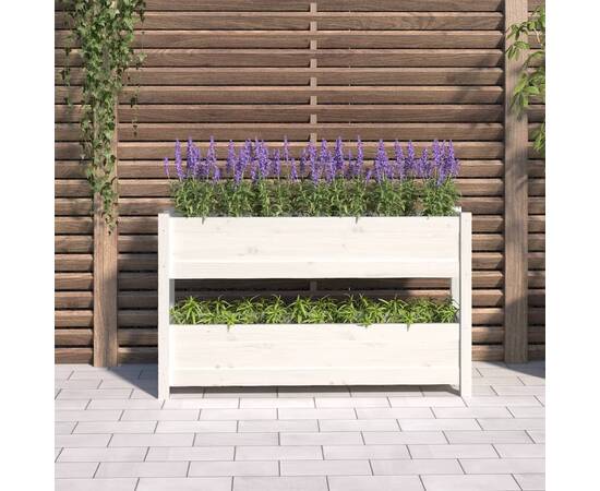 Jardinieră, alb, 112x25x66 cm, lemn masiv de pin, 3 image