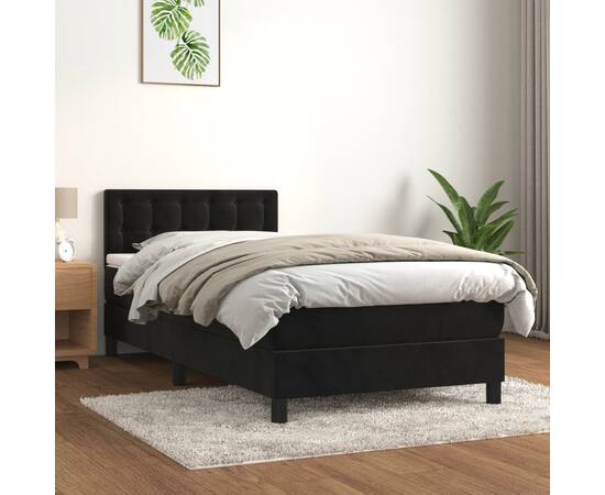 Pat box spring cu saltea, negru, 80x200 cm, catifea