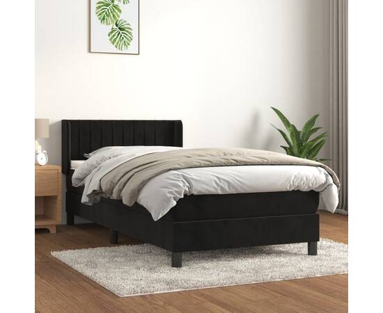 Pat box spring cu saltea, negru, 80x200 cm, catifea