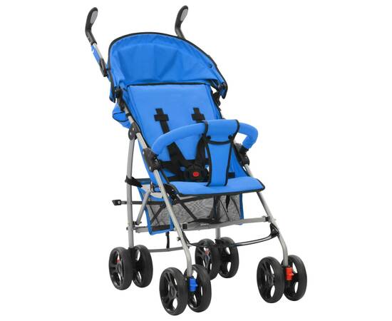 Landou/cărucior pliabil copii 2-în-1, albastru, oțel, 7 image