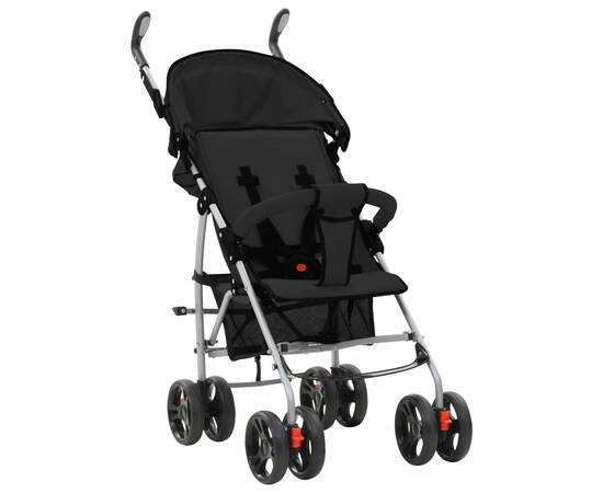 Landou/cărucior pliabil copii 2-în-1, negru, oțel, 8 image