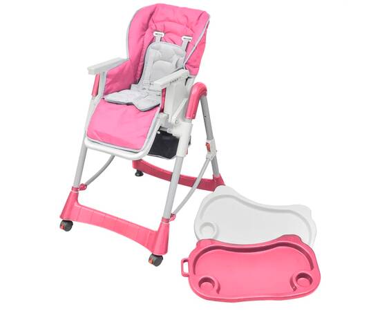 Scaun înalt pentru copii, deluxe, roz, înălțime reglabilă, 2 image