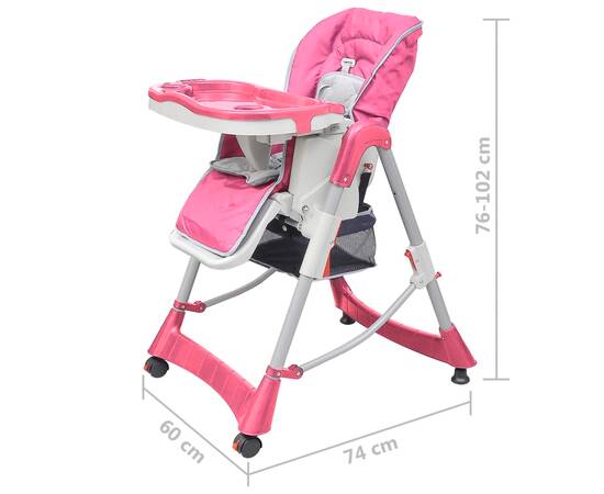 Scaun înalt pentru copii, deluxe, roz, înălțime reglabilă, 9 image