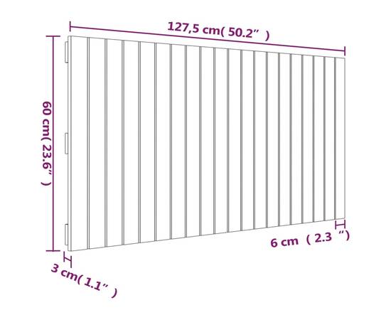 Tăblie de pat pentru perete, 127,5x3x60 cm, lemn masiv de pin, 8 image