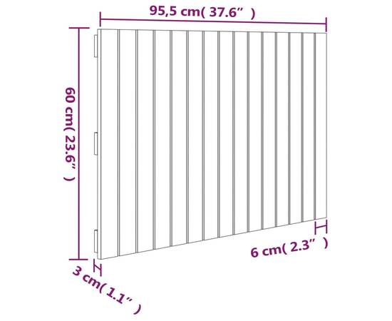 Tăblie de pat pentru perete, 95,5x3x60 cm, lemn masiv de pin, 8 image
