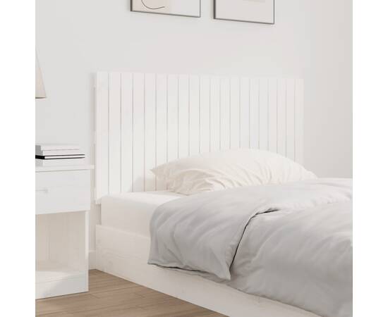 Tăblie de pat pentru perete, alb, 127,5x3x60 cm, lemn masiv pin, 3 image