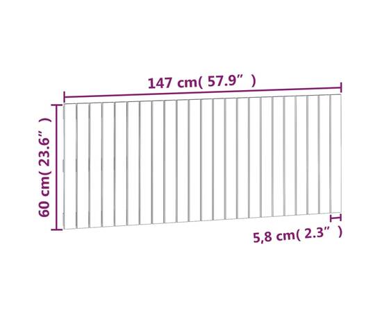 Tăblie de pat pentru perete, alb, 147x3x60 cm, lemn masiv pin, 7 image