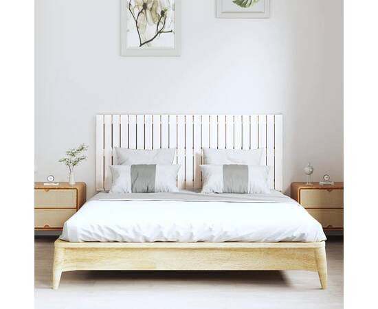 Tăblie de pat pentru perete, alb, 147x3x60 cm, lemn masiv pin, 3 image
