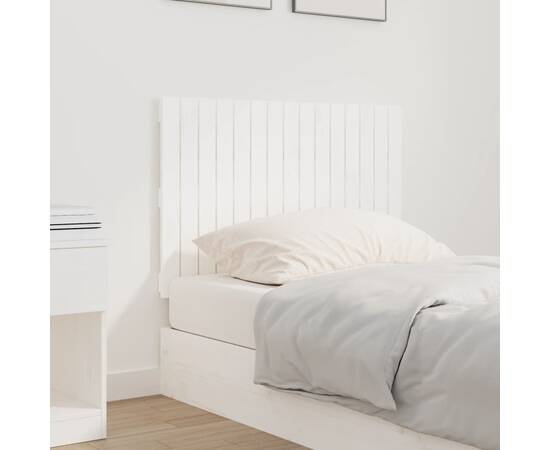 Tăblie de pat pentru perete, alb, 95,5x3x60 cm, lemn masiv pin, 3 image