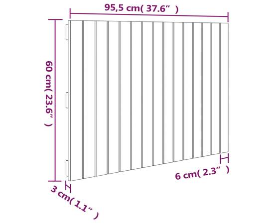 Tăblie de pat pentru perete, alb, 95,5x3x60 cm, lemn masiv pin, 8 image