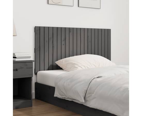 Tăblie de pat pentru perete, gri, 127,5x3x60 cm, lemn masiv pin, 3 image