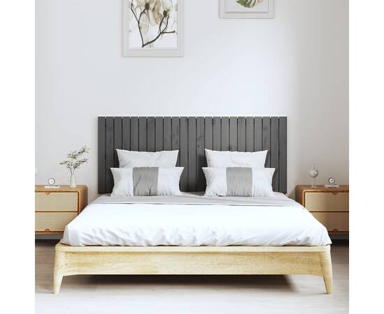Tăblie de pat pentru perete, gri, 147x3x60 cm, lemn masiv pin, 3 image
