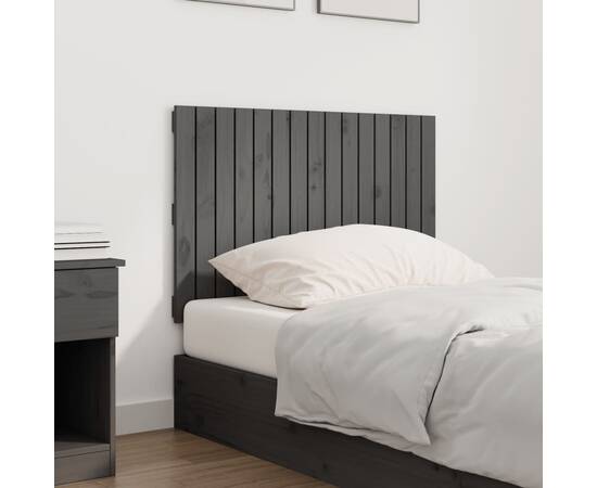 Tăblie de pat pentru perete, gri, 95,5x3x60 cm, lemn masiv pin, 3 image