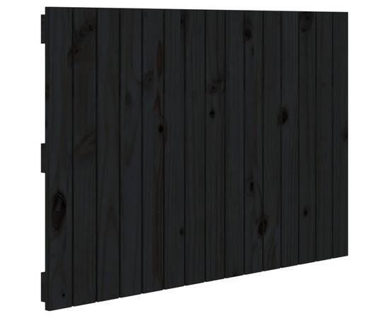 Tăblie de pat pentru perete, negru, 95,5x3x60cm, lemn masiv pin, 2 image
