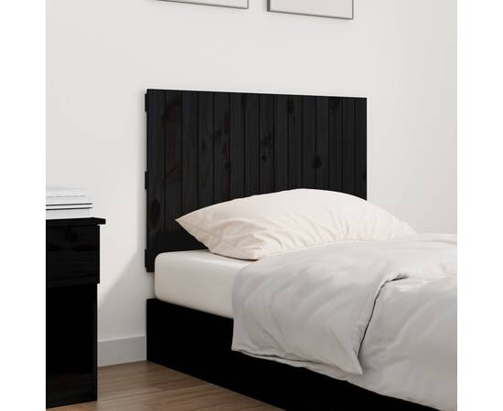 Tăblie de pat pentru perete, negru, 95,5x3x60cm, lemn masiv pin, 3 image