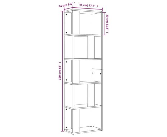 Bibliotecă, stejar fumuriu, 45x24x160 cm, lemn compozit, 8 image