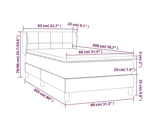 Pat box spring cu saltea, gri închis, 80x200 cm, catifea, 7 image