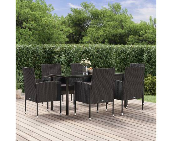 Set mobilier de grădină cu perne, 7 piese, negru, poliratan