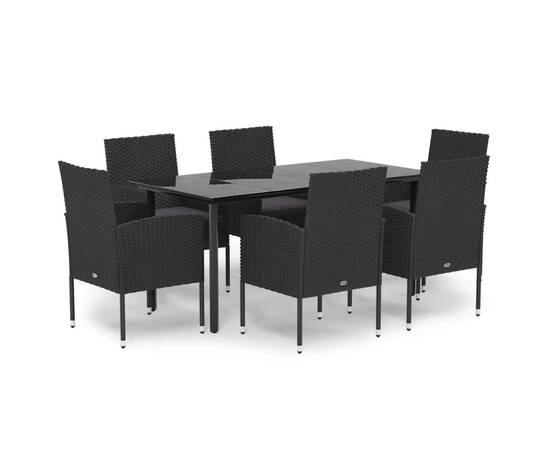 Set mobilier de grădină cu perne, 7 piese, negru, poliratan, 2 image