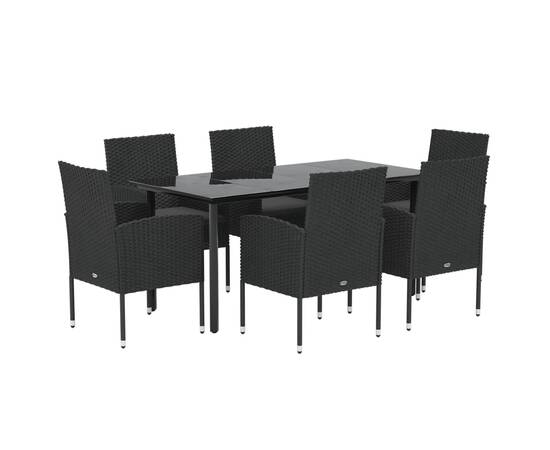 Set mobilier de grădină cu perne, 7 piese, negru, poliratan, 3 image