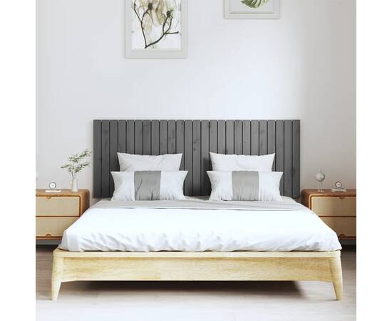 Tăblie de pat pentru perete, gri, 159,5x3x60 cm, lemn masiv pin, 3 image