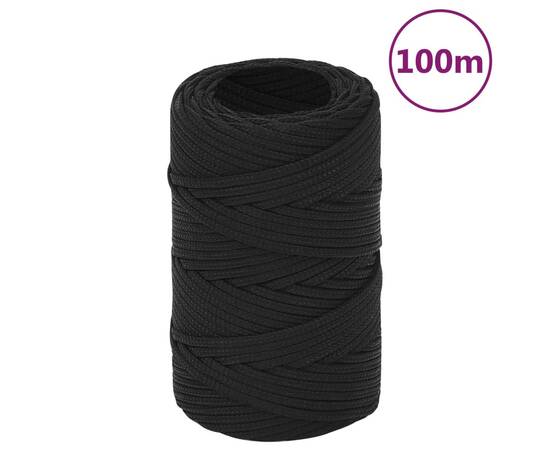 Frânghie de barcă, negru complet, 2 mm, 100 m, polipropilenă