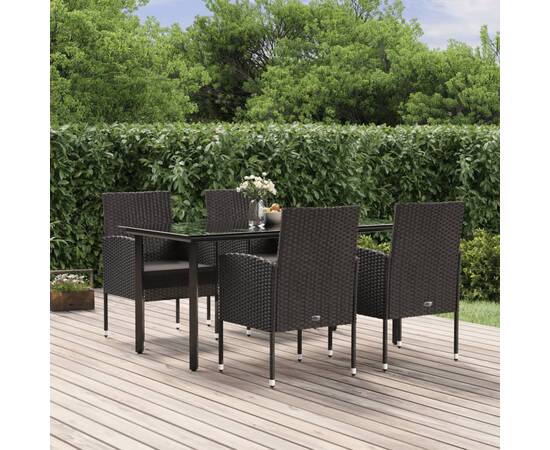 Set mobilier de grădină cu perne, 5 piese, negru, poliratan