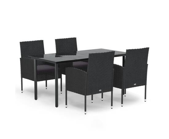 Set mobilier de grădină cu perne, 5 piese, negru, poliratan, 2 image