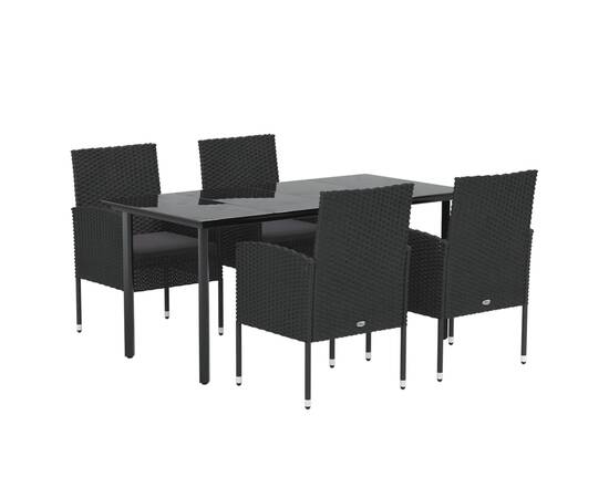 Set mobilier de grădină cu perne, 5 piese, negru, poliratan, 3 image