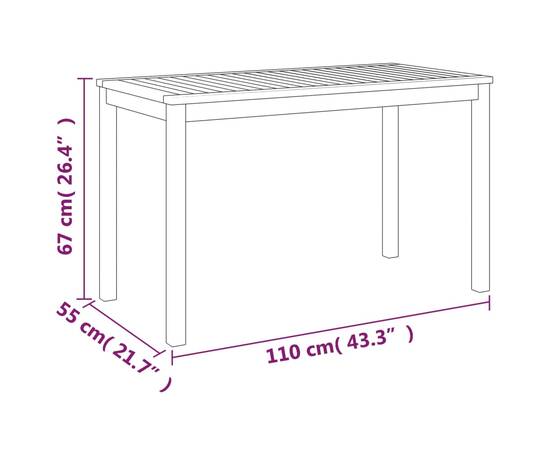 Masă de grădină, 110x55x67 cm, lemn masiv de acacia, 7 image