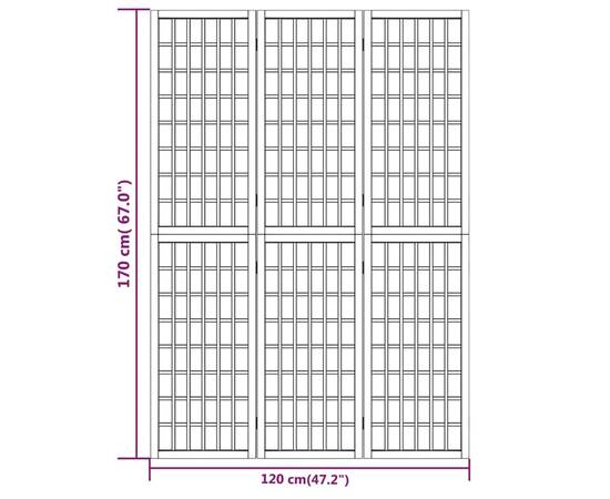 Paravan pliabil de cameră 3 panouri alb 120x170 cm stil japonez, 7 image